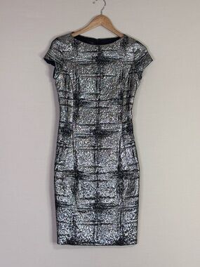 Silver Metallic Cap-Sleeve Mini Dress